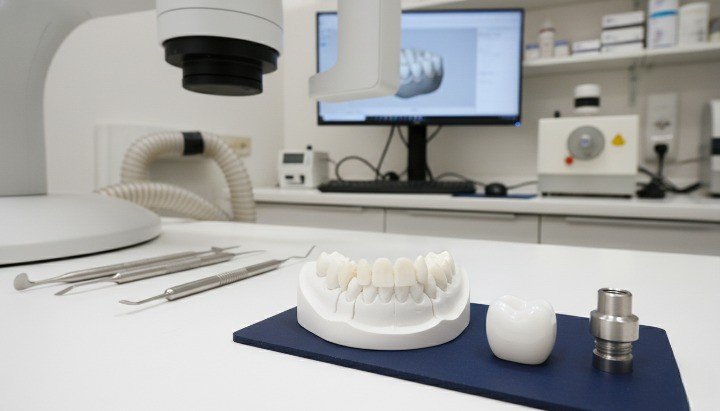 PEEK dental framework CAD CAM lab with zirconia crown and titanium abutment comparison