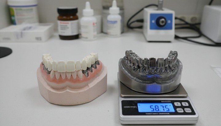 full arch PEEK implant bar framework compared with metal bar